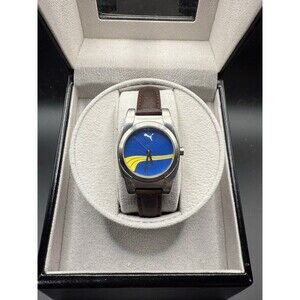 Puma PL3001 Men’s Blue Yellow Dial Watch – New Battery & New Band VTG